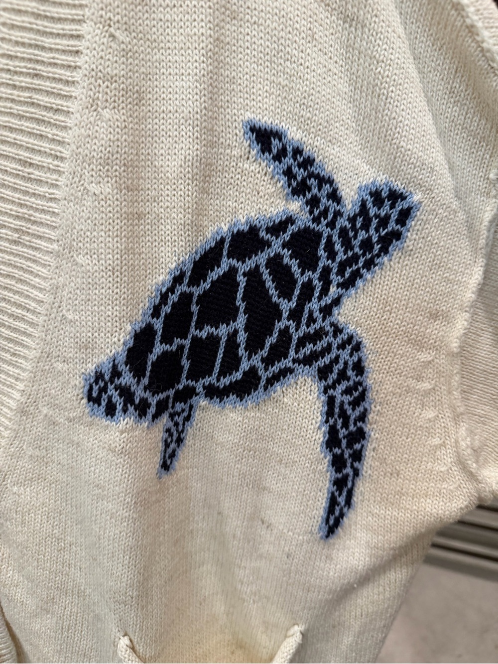 Pilcro Cream Cardigan with Navy Turtle Motifs - Picture 2 of 3